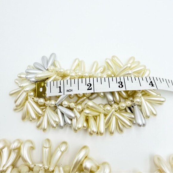 Vintage Wedding Hair Accessory Bracelet Kidney Shaped Faux Pearls Sets - Picture 10 of 10